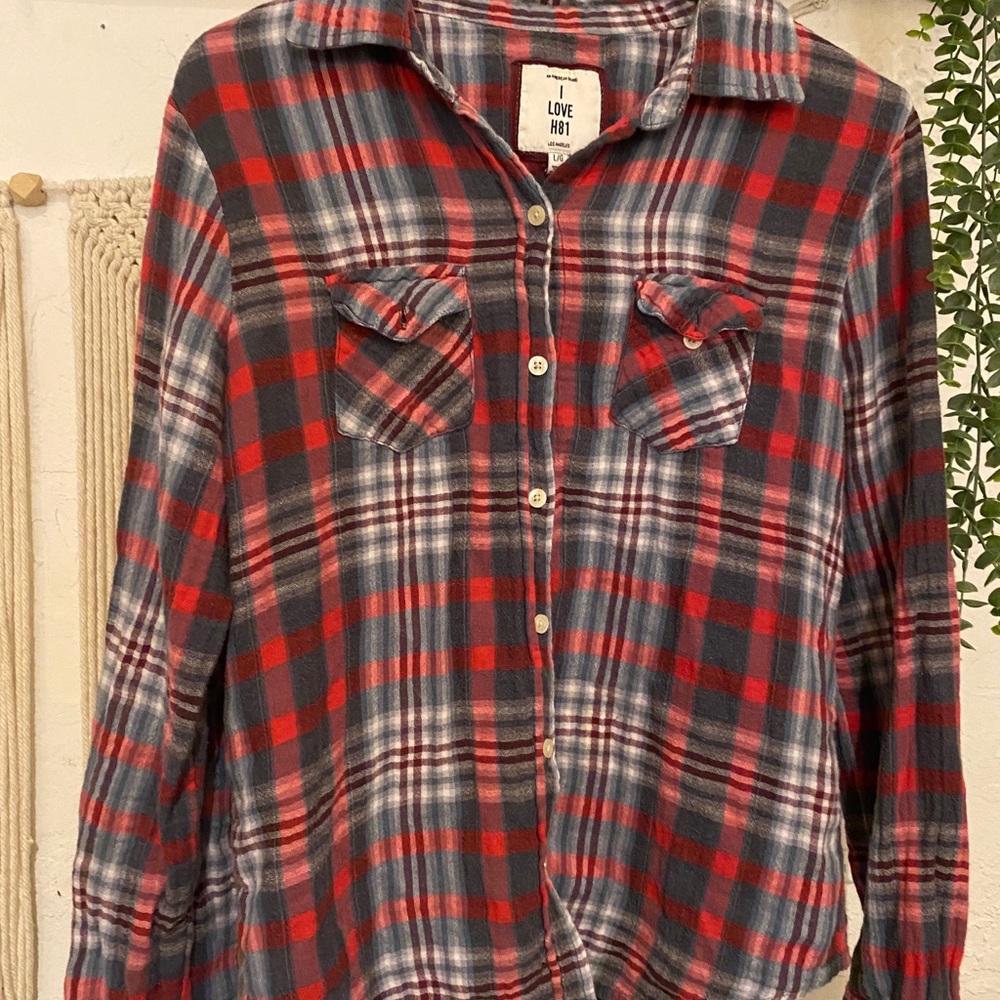 Hollister Grey & Red Soft Flannel Size Large